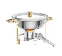 Set Buffet Scaldavivande Da 5 Litri In Acciaio Inox Rotondo Con Coperchi E Portacoperchi For La Cena Mantenimento Del Calore A Lungo(Set of 4)