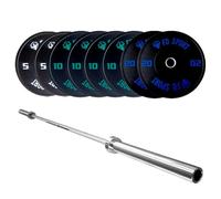 Set Bumper con Bilanciere Olimpico 220 cm | Kit Bumper coppie 5 e 20 kg, quattro dischi da 10 kg foro 50 mm