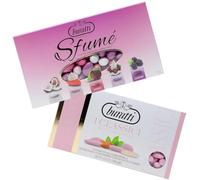 Set Buratti Confetti con Mandorle Tostate rosa Ricoperte di Cioccolato, Bianco ai Molteplici Gusti, Tenerezze Sfumè Rosa 1000 g + Buratti Confetti alla Mandorla intera rosa 1 kg