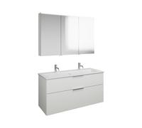 Set burgbad Eqio, composé d'une armoire de toilette à gauche, d'un lavabo en céramique Slim avec 2 trous pour robinetterie et d'un meuble sous-lavabo, largeur 1220mm, SHCQ122LF2009C0001G0146, SHCQ122L