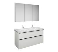 Set burgbad Eqio, composé d'une armoire de toilette à gauche, d'un lavabo en céramique avec 2 trous pour robinetterie et d'un meuble souslavabo, largeur 1230mm, SFAO123RF2009C0001G0252, SFAO123RF2009C