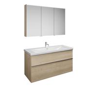 Set burgbad Eqio, composé d'une armoire de toilette à gauche, d'un lavabo en céramique et d'un meuble sous-lavabo, largeur 1230mm, SFAN123LF3180C0001G0251, SFAN123LF3180C0001G0251, Colorazione: Rovere