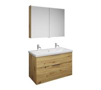 Set burgbad Eqio, composé d'une armoire de toilette, d'un lavabo en céramique avec 2 trous pour robinetterie et d'un meuble sous-lavabo, largeur 1030mm, SFAO103F5662C0001G0146, SFAO103F5662C0001G0146,
