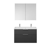 Burgbad Eqio mobile con lavabo doppio Slim in ceramica integrato, con armadietto a specchio, SHCQ102F6584C0001G0146, Eqio [Mobili da Bagno > Set Mobili da Bagno]