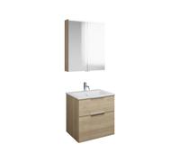Set burgbad Eqio, composé d'une armoire de toilette, d'un lavabo en céramique Slim et d'un meuble sous-lavabo, largeur 650mm, SHCP062F3180C0001G0146, SHCP062F3180C0001G0146, Colorazione: Rovere Decor 