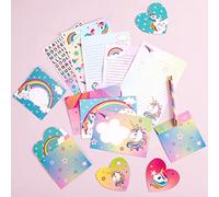 Set Buste Carta Unicorno - 69 PZ Kit Carta da Lettere per Ragazze Bambini Unicorni Regali per Ragazze Cancelleria Fogli di Scrittura con Buste Biglietti di Auguri Adesivi Penna a Sfera