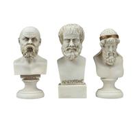 Set busto Socrate, Aristotele e Platone - Statue di filosofo greco | Sculture grigie in alabastro fuso a mano | Filosofia classica Home Decor