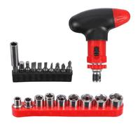 Set Cacciavite a Cricchetto Chiave a T, Acciaio | Acciaio al Cromo Vanadio, Plastico Rosso, Coppia Elevata, per Fissare e Riparare, Uso Manuale