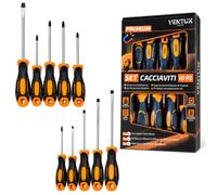 Set cacciaviti 10pz punta magnetica acciaio cromovanadio antirugine | PH0-PH2, PZ1-PZ2 e tagli 3-8 mm Impugnature bicomponente antiscivolo