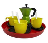 Set Caffettiera Giocattolo Moka Giocattolo Caffè con Tazzine Piattini Cucchiaini Vassoio Cucina Moka Gioco Moka Giocattolo per Bambini Set Gioco Caffettiera Caffetteria MADE IN ITALY