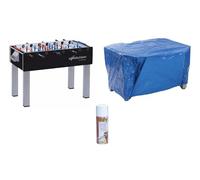 Set Calciobalilla con copertura e spray per aste. Calciobalilla F-200 Evolution con aste telescopiche e campo in vetro temperato, copertura impermeabile e spray non grasso per le aste. Gervasi Sport