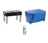 Set Calciobalilla con copertura e spray per aste. Calciobalilla F-200 Evolution con aste uscenti e campo in vetro temperato, copertura impermeabile e spray non grasso per le aste. Gervasi Sport