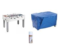 Set Calciobalilla per esterno con copertura e spray per aste. Calcio balilla G-500 Weatherproof Bianco con aste rientranti, copertura impermeabile e spray non grasso per le aste. Gervasi Sport