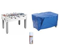 Set Calciobalilla per esterno con copertura e spray per aste. Calciobalilla G-500 Weatherproof Bianco con aste telescopiche, copertura impermeabile e spray non grasso per le aste. Gervasi Sport