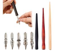 Set Calligrafia 8 Pezzi con 3 Porta Pennino in Legno e 5 Pennini in Acciaio Inossidabile per Disegno Manga, Schizzi e Scrittura Artistica, Penna a China per Principianti e Professionisti