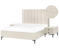 Set camera da letto con 2 Comodini in tessuto bou ianco sporco 160 x 200 cm