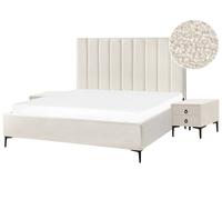 Set camera da letto con 2 Comodini in tessuto bou ianco sporco 180 x 200 cm