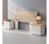 Set Camera Da Letto Con Testiera Matrimoniale Da 176 Cm E 2 Comodini Con Cassetti Testata Letto Arredo Moderno Per Letti 135 150 160 Cm Rovere E Bianco