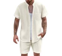 Set camicia e pantaloncini da uomo tuta sportiva estiva camicie oversize e pantaloncini da jogging 2 pezzi abbigliamento sportivo casual jacquard strutturato pantaloni corti abbinati set per vacanze