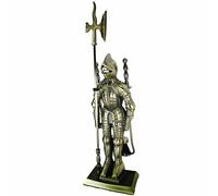 Set Camino 4 Pezzi 53x20 cm Scopino Paletta Attizzatoio e Pinza con Supporto Cavaler Bronzo