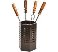 SET CAMINO IN FERRO BATTUTO MANICI IN LEGNO 4 ATTREZZI CON CESTELLO [EEK: Conforme]
