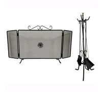 Set Camino in Ferro Battuto Nero con Parascintille 100x48cm e Kit Attrezzi 58cm