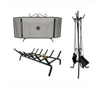 Set Camino in Ferro Battuto Nero con Parascintille Brucialegna e Kit Attrezzi