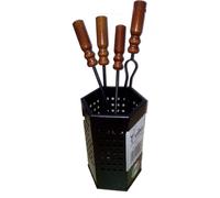 SET CAMINO IN STAMPA FERRO BATTUTO MANICO LEGNO 355057 - 4 PEZZI, MADE IN ITALY [EEK: A]