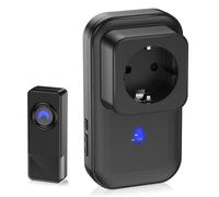 Set campanello radio IP55 con adattatore per prese, portata 260 m e 58 melodie, campanello impermeabile con LED, per ingresso di casa ed esterni (nero)