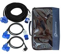 Set Campeggio IP44 Prolunga Industriale in Gomma 10 m e Adattatore 1,5 m (Doppia