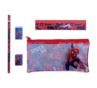 Set cancelleria Spiderman Marvel 5 pezzi accessori con tombolino astuccio per bambini