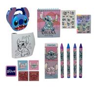SET CANCELLERIA STITCH E ANGEL DISNEY 12 PEZZI DISEGNI COLORI STICKERS TIMBRI