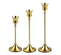 Set candelabri in metallo 3 pezzi finitura ottone con forma conica per decorazio