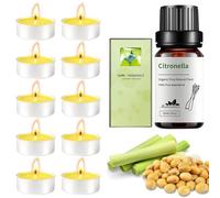 Set Candele alla Citronella, 10 Pezzi Candele Naturali in Cera di Soia alla Citronella+Olio Essenziale, Esterno in Cera Vegetale Naturale, Candele Profumate per Interni, Esterni, Giardino, Terrazza