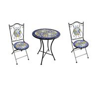 Set cannes mosaico in ceramica decoratatavolo tondo d.60cm con 2 sedie pieghevoli
