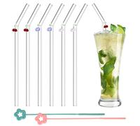 Set Cannucce di Vetro Riutilizzabili, 6 Pezzi con 2 Spazzole per la Pulizia, Lunghe 20 cm, Cannucce Cocktail, Colori Rosa, Rosso e Viola, Adatte a Tutti I Tipi di Succhi, tè al Latte, Caffè, ecc