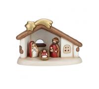 THUN® - Presepe Completo Set Capanna: Sacra Famiglia - Versione Rossa - Statuine Presepe Classico - Ceramica - I Classici