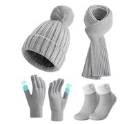 Set Cappello Guanti Sciarpa Invernale, 4 Pezzi Cappello e Scaldacollo Guanti Touch Screen Calzini, Set Regalo Berretto Sci Caldo Lavorato Maglia Spessa per Donne Sport All'Aria Aperta Invernali