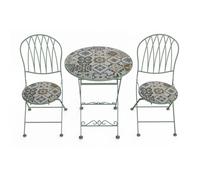 Set Capri Tavolo e 2 Sedie Pieghevoli, Motivo Maioliche Verde Salvia