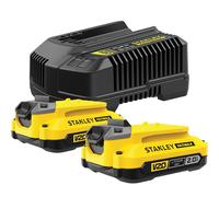 Confezione Stanley SFMCB12D2-QW: 2 batterie V20 18v Li-ion 2ah + caricabatterie 2a