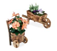 Set carriole portafiori Fioriere vintage in legno Portavaso rustico 2 pz.