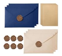 Set Carta Lettera Vintage: 6 Buste, 10 Fogli A5 & 6 Sigilli di Cera, Carta Kraft per Matrimoni/Compleanni (Blu Scuro & Avorio)