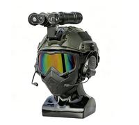 Set Casco e Maschera Tattico per Bambini per Gioco di Ruolo CS, Modello Fittizio NVG, Casco con Auricolare Bluetooth, Accessori Regolabili per Casco(F)