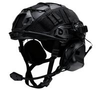 Set Casco Tattico e Cuffie, Copricapo Fast, Occhiali Protettivi, Simulatore Pvs31/Gpnvg18, Supporto L4G24 NVG, Luce di Segnalazione e Custodia per Batterie, per Cosplay Airsoft BBS (BK B)