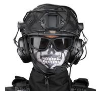 Set Casco Tattico Fast Casco Tattico Airsoft Occhiali (Lenti A 4 Colori) Maschera Facciale Cool Face Cuffie Copricasco Protezione 360 Attrezzatura Tattica Airsoft(Set B,L)