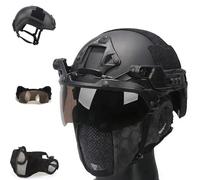 Set Casco Tattico PJ FAST: Casco da Combattimento con Maschera In Rete Per Softair e Passamontagna Per Softair Attività All'aperto con Paintball(Bk)