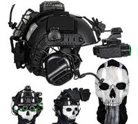 Set Casco Tattico Regolabile 8-in-1 con Modello NVG e Maschera Teschio | Supporto Frontale, Cuffie Comunicazione, Luce Segnaletica, Sacca Contrappeso for Airsoft, Caccia, Training e Paintball