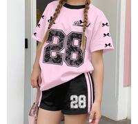 Set casual a 2 pezzi composto da maglietta girocollo e pantaloncini, con stampa a farfalla e lettera 28, in stile minimalista adatta a ragazze adolescenti, ideale per la primavera/estate 14Y,13Y,16Y,1