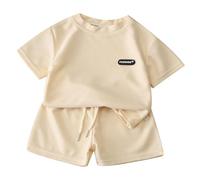Set Casual a Due Pezzi da Ragazzo Maglietta a Maniche Corte e Pantaloncini Sportivi Completi Estivi Bambino Leggero e Traspirante Abbigliamento Sportivo per Bambini Set Beach (Beige, 13-14 Anni)