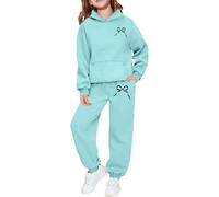 Set casual con cappuccio e pantaloni stampati lettere per ragazze, due pezzi alla moda e confortevole, ideale per tutti i giorni, per bambini e giovani, Verde menta, 10-11 Anni